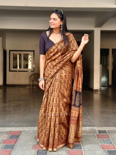 Aayat Aura Brown Chanderi Saree