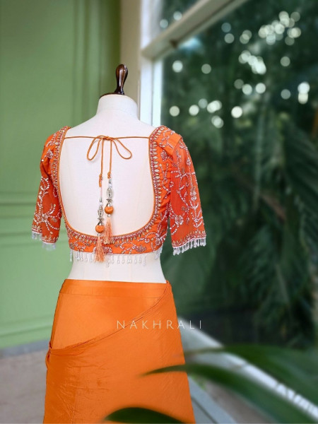 Aarini Orange Embroidered Drape Skirt Set