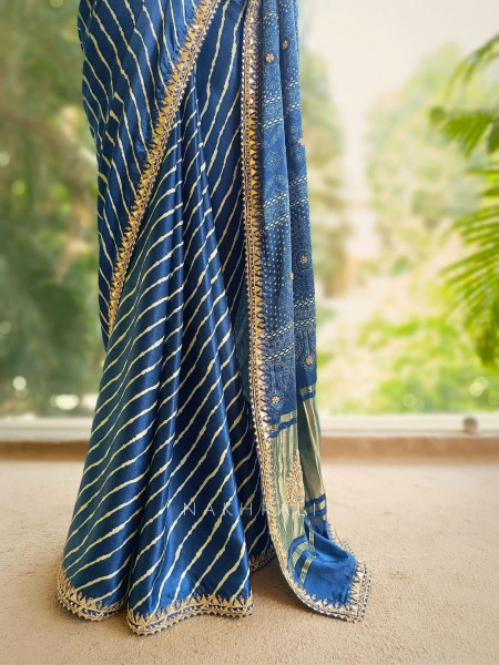 Gulnaar Blue Saree with Zari Bandhej Work