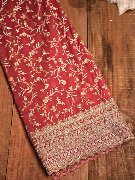 Ajmal Brick Red Two-Piece Saree Set with Dupatta