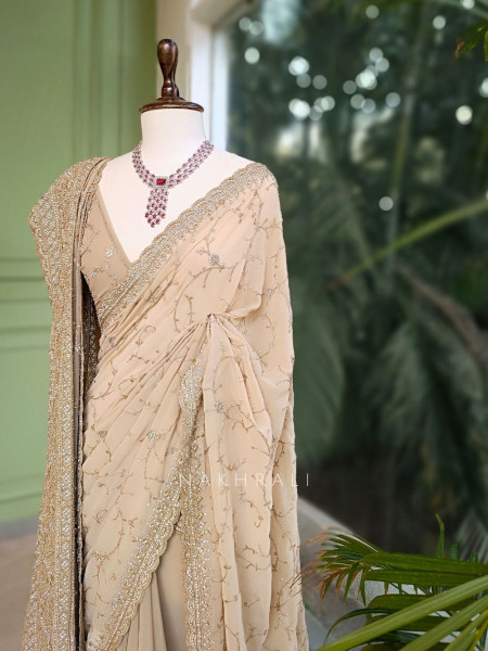 Chahat Beige Two-Piece Saree Set with Dupatta