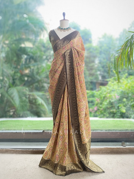Pushkalini Pista Green Banarasi Georgette Saree