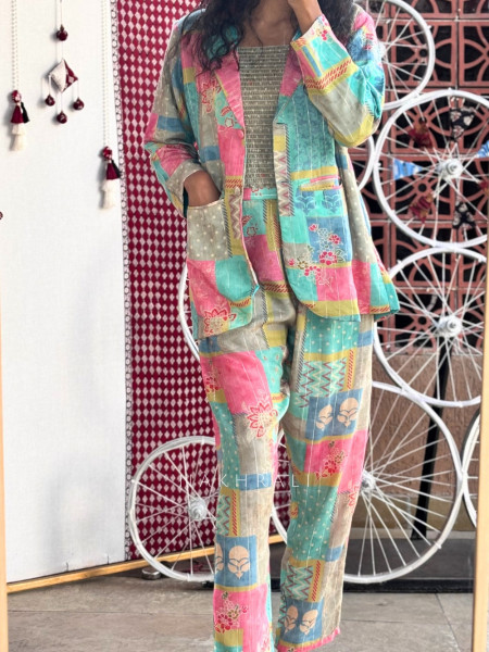 Nooraya Multicolor Cotton Co-ord Set with Patch Print