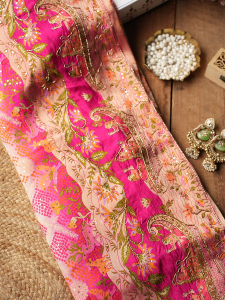 Heritage Bloom Magenta Gaji Silk Saree With Bandhani, Marodi & Gota Work