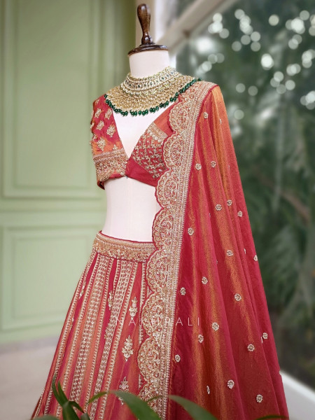 Vamika Rust Bridal Lehenga with Zari & Sequin Work