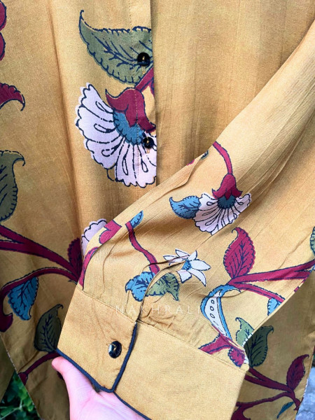 Rangva Mustard Printed Shirt with Floral Motif