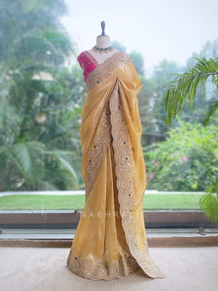 Tanisha Mustard Saree with Zari, Sequin and Beads Work
