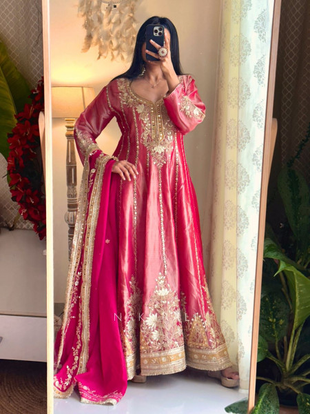 Aria Magenta Tissue Anarkali with Gota Patti & Zari Work