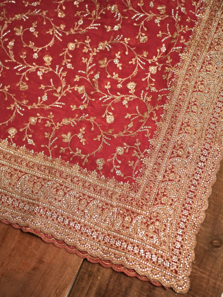 Ajmal Brick Red Two-Piece Saree Set with Dupatta