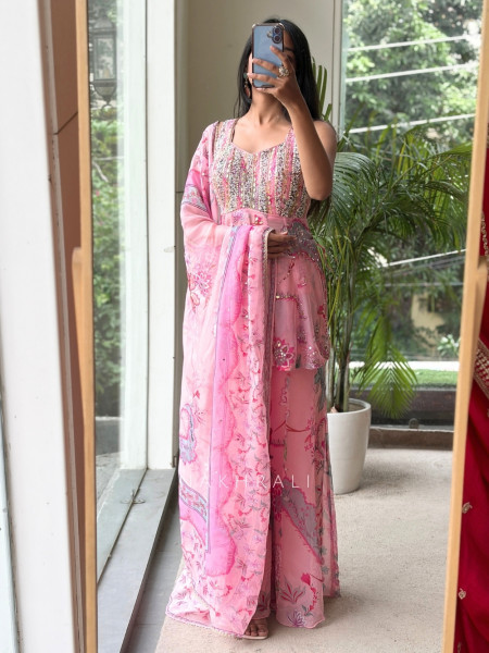 Rhythm Pink Georgette Indo-Western Palazzo Set