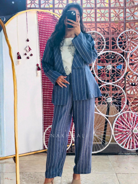 Olivea Blue Co-ord Set with Jacket