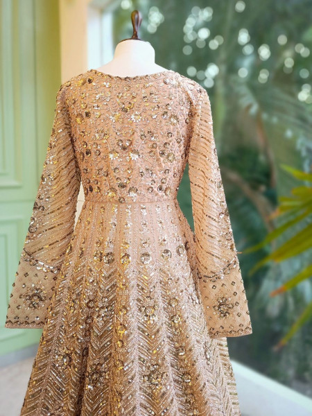 Mocha Glam Brown Achkan Pattern Lehenga with Zari Sequin Work