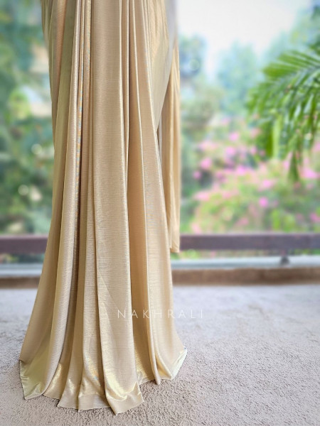Sohvi Beige Drape Gown with Bead, Sequin, Cut Dana and Mirror Work