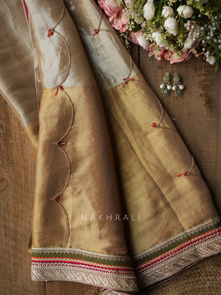 Kairi Mehendi Green Saree with Zari And Mirror Work