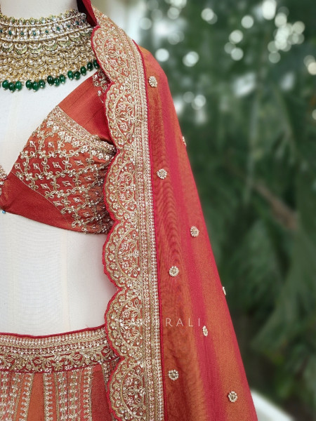 Vamika Rust Bridal Lehenga with Zari & Sequin Work