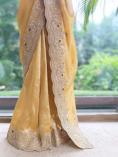 Tanisha Mustard Saree with Zari, Sequin and Beads Work