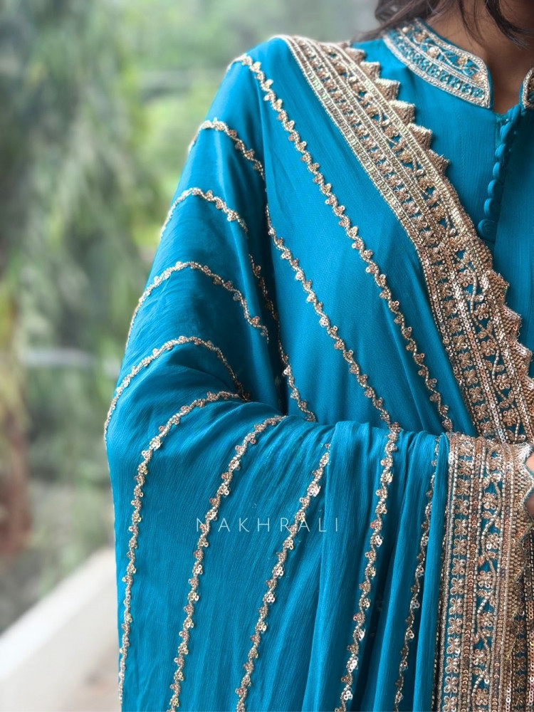 Image of Zaira Faux Blue Premium Faux Georgette Anarkali Suit Set