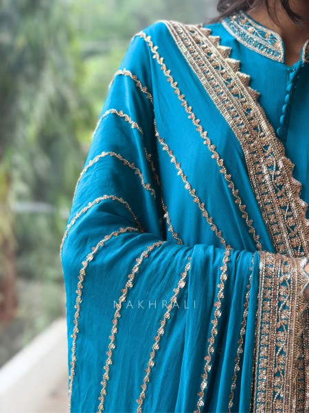 Zaira Faux Blue Premium Faux Georgette Anarkali Suit Set