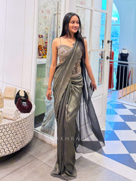 Aveline Olive Corset Saree with Sequin Work