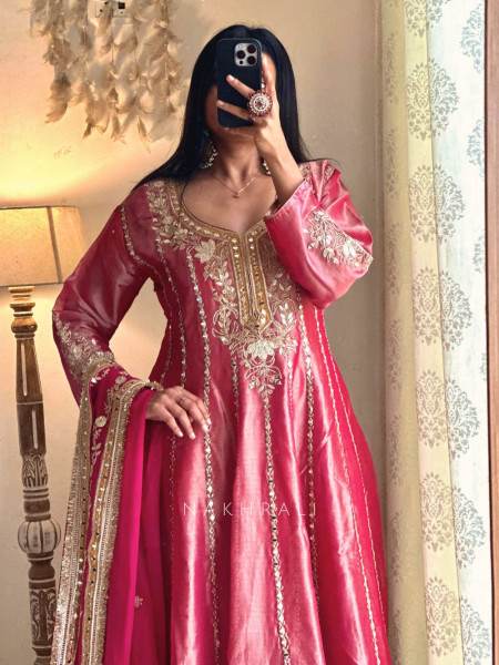 Aria Magenta Tissue Anarkali with Gota Patti & Zari Work