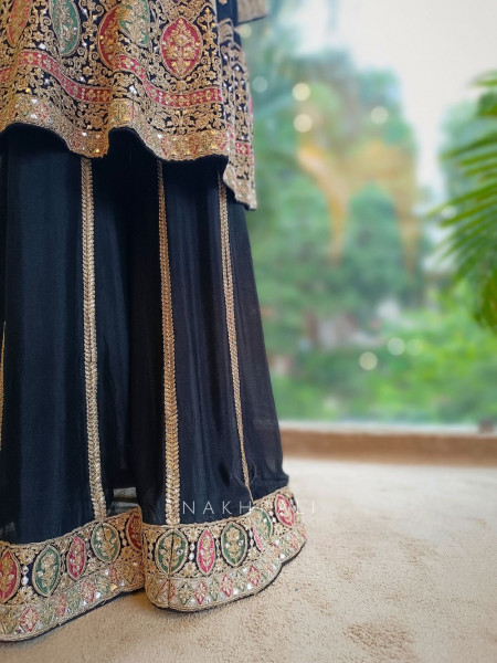 Kiara Black Zari Sequin Embroidered Kurta Palazzo Set with Dupatta