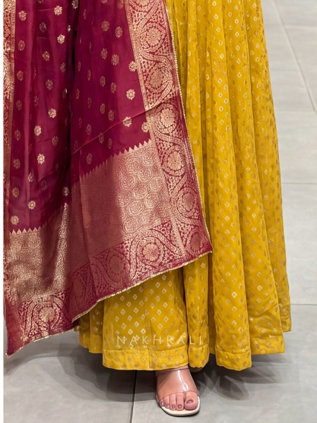 Padmini Yellow Anarkali Suit Set With Banarasi Dupatta