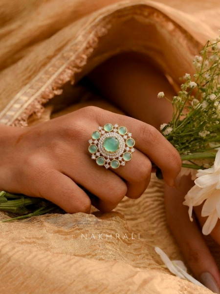 Chandravalli Sea Green Statement Ring