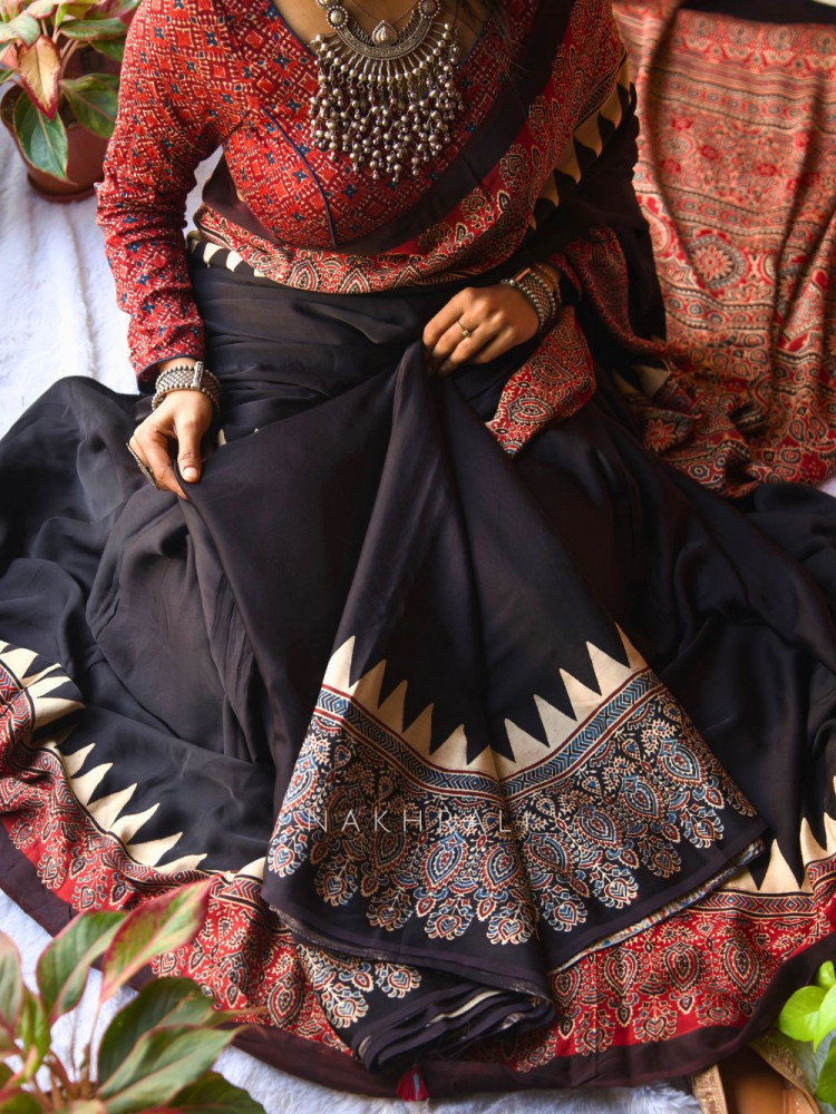 Image of Mohini Black Modal Printed Saree Collection