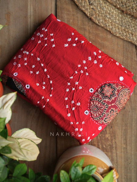 Manjari Red Bandhej Saree with Running Blouse Piece