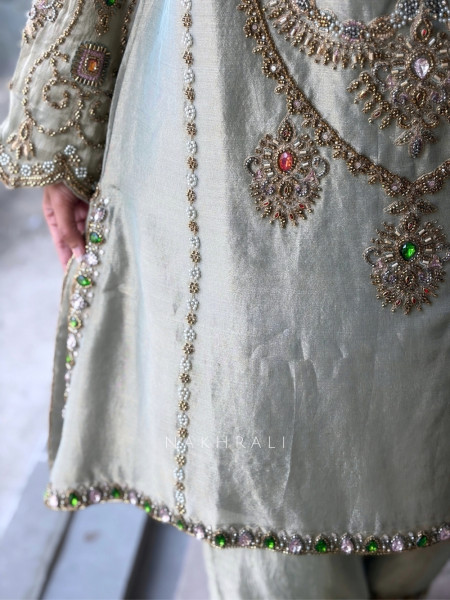 Firdaus Jewel-Neck Sea Green Suit Set