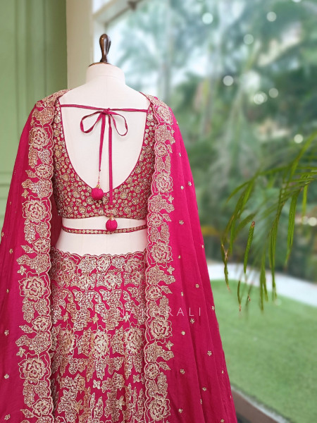 Pushkara Magenta Raw Silk  Bridal Lehenga