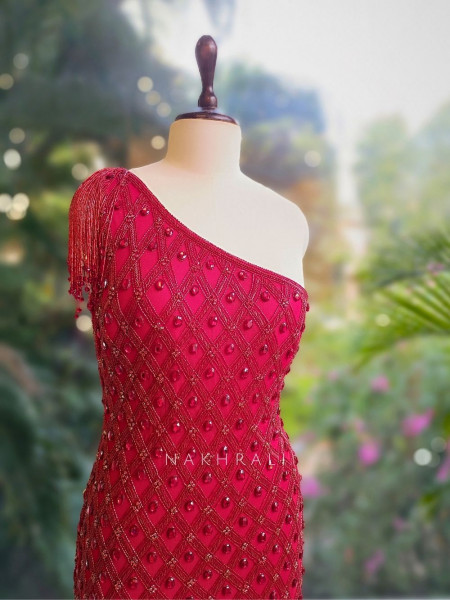 Scarlet Mirage Red Prom Gown with Sequin, Cut Dana & Stone Work