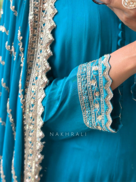 Zaira Faux Blue Premium Faux Georgette Anarkali Suit Set