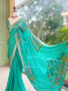 Gul-e-Rangat Rama Green Viscose Georgette Saree With Kashmiri Aari Floral Embroidery