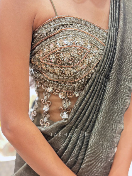 Aveline Olive Corset Saree with Sequin Work