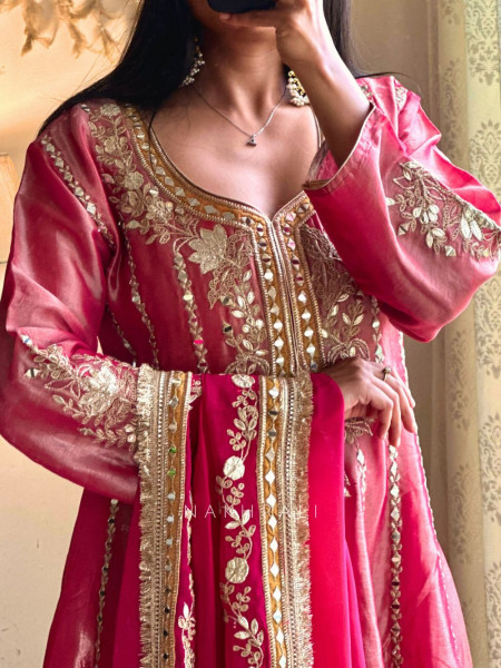 Aria Magenta Tissue Anarkali with Gota Patti & Zari Work