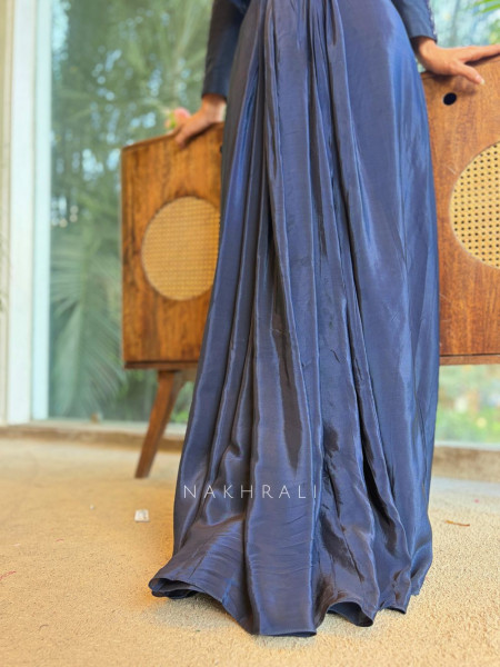 Noorvira Blue Embellished Crop Top Skirt Set with Jacket