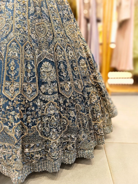 Blue Silk Bridal Lehenga with Sequin, Cutdana work and Zari embroidery