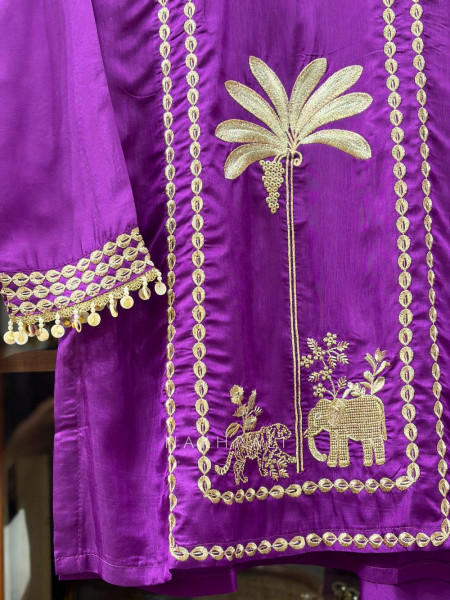 Rivka purple Silk Kurta Pant Set with Embroidery Tassel Work