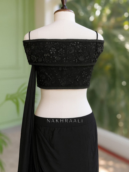 Mulberry Mirage Black Crop Top Skirt Set with Sequin, Cut Dana & Beads Work
