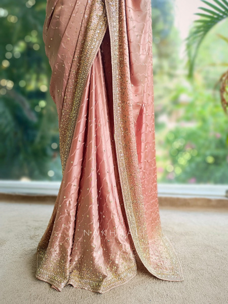 Myra Peach Saree with Embroidered Readymade Blouse