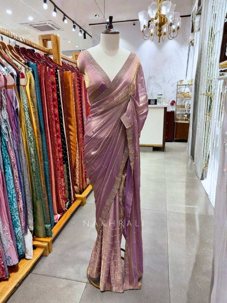 Image of Vianaa Lavender Saree with Cut Dana &amp; Stone Work