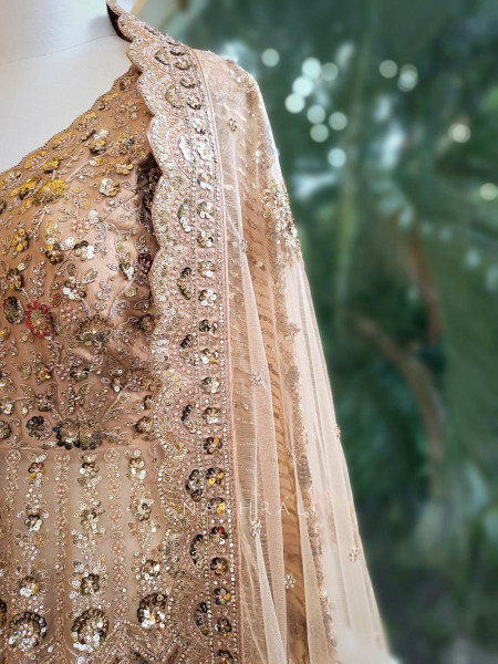Mocha Glam Brown Achkan Pattern Lehenga with Zari Sequin Work