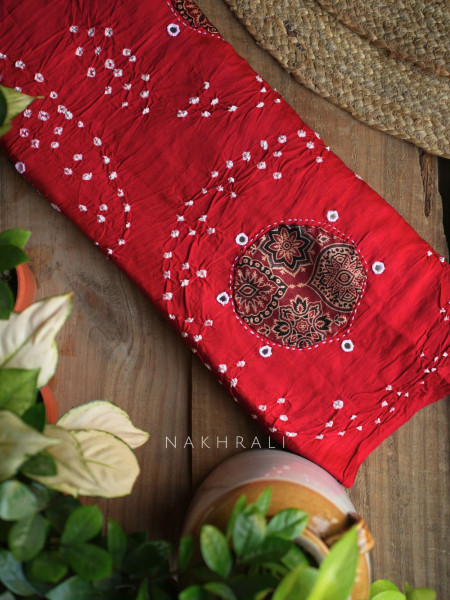 Manjari Red Bandhej Saree with Running Blouse Piece