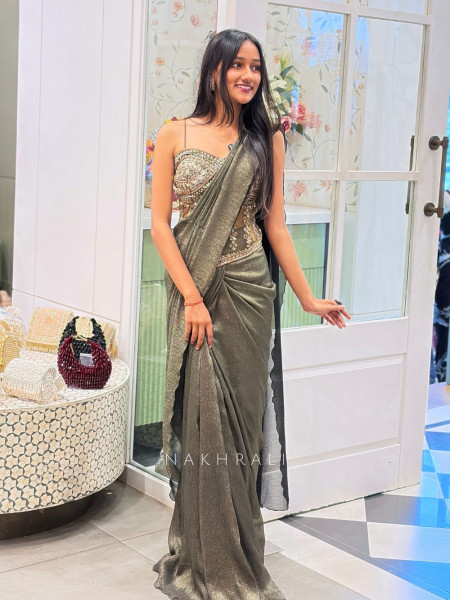 Aveline Olive Corset Saree with Sequin Work