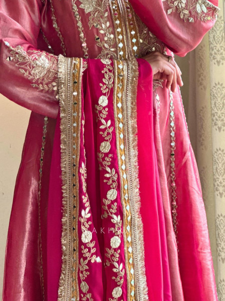 Aria Magenta Tissue Anarkali with Gota Patti & Zari Work