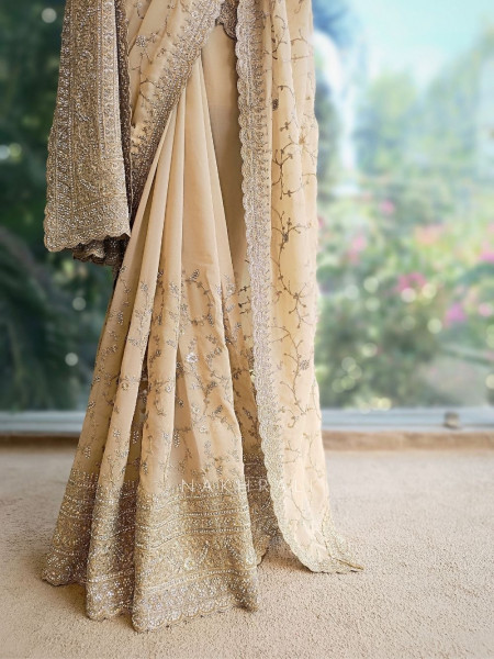 Chahat Beige Two-Piece Saree Set with Dupatta