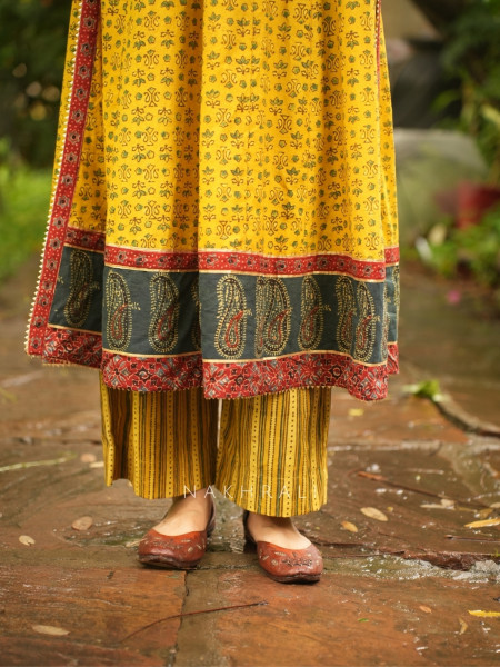 Imroz Mustard Cotton Flared Kurta Pant Set