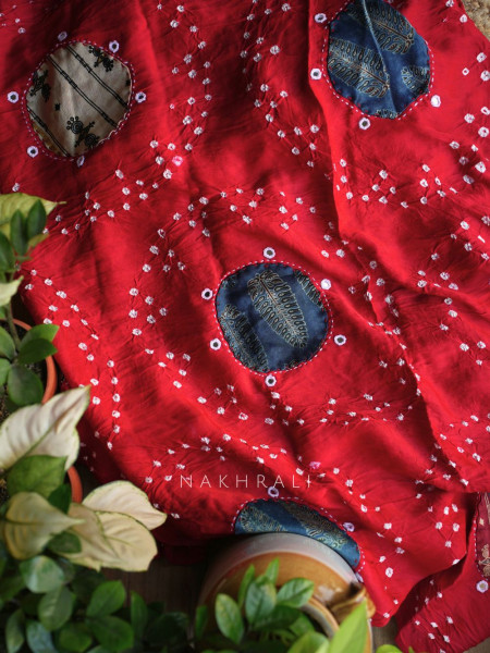 Manjari Red Bandhej Saree with Running Blouse Piece