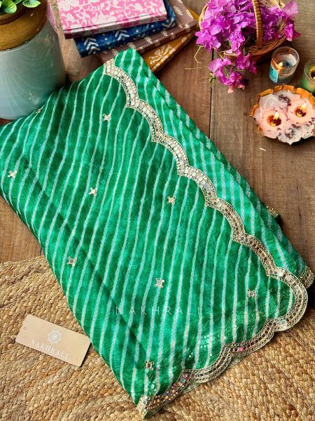 Chhavi Green Leheriya Saree with Sequin Zari Work